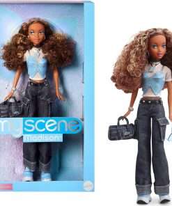 Barbie Signature My Scene Madison Doll and Accessories, Y2K-Inspired Outfit with Butterfly Top, Cargo Jeans, Denim Bag and Doll Stand - 1