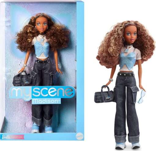 Barbie Signature My Scene Madison Doll and Accessories, Y2K-Inspired Outfit with Butterfly Top, Cargo Jeans, Denim Bag and Doll Stand - 1