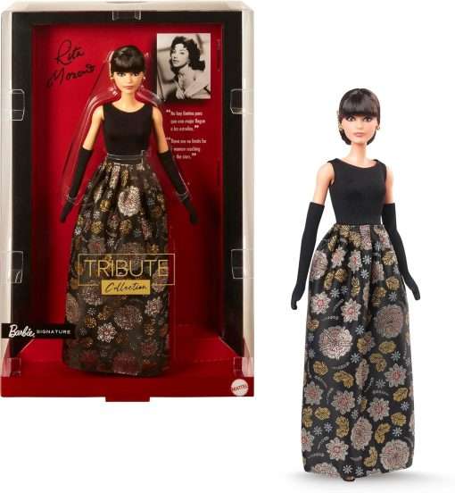 Barbie Signature Tribute Collection Rita Moreno Collectible Doll in Black & Gold Gown with Gloves and Shoes, Includes Doll Stand - 1