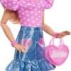 Barbie 28-in Blonde Fashion Doll with Removable Fashions, Pink Top, Denim Skirt, & Cowboy Boots, Necklace and Purse Accessory - 4