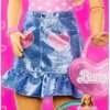 Barbie 28-in Blonde Fashion Doll with Removable Fashions, Pink Top, Denim Skirt, & Cowboy Boots, Necklace and Purse Accessory - 6