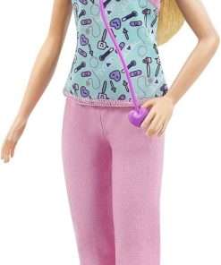 Barbie Careers Fashion Doll & Accessory, Nurse Wearing Print Top, Pink Pants & White Shoes with Stethoscope - 1