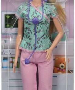 Barbie Careers Fashion Doll & Accessory, Nurse Wearing Print Top, Pink Pants & White Shoes with Stethoscope - 6
