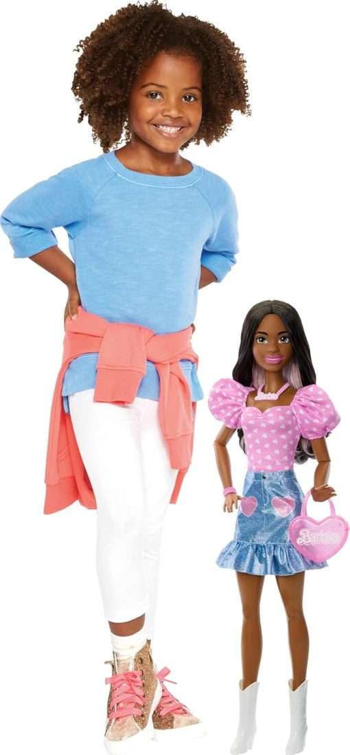 Barbie Large Fashion Doll with Dark Brown Hair Wearing Removable Fashions Including Pink Top, Denim Skirt, Cowboy Boots & 3 Accessories - 1