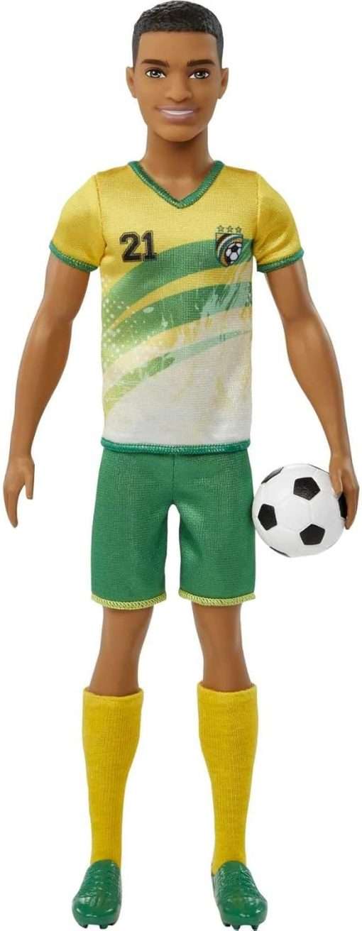 Barbie Careers Ken Fashion Doll & Accessory, Soccer Player with Short Cropped Hair, #21 Uniform, Tall Socks, Cleats & Ball - 1