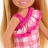 Barbie Chelsea Doll, Small Doll Wearing Removable Checked Dress & Pink Shoes with Blonde Hair & Blue Eyes - 3