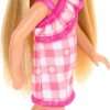 Barbie Chelsea Doll, Small Doll Wearing Removable Checked Dress & Pink Shoes with Blonde Hair & Blue Eyes - 4