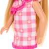 Barbie Chelsea Doll, Small Doll Wearing Removable Checked Dress & Pink Shoes with Blonde Hair & Blue Eyes - 5