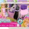 Barbie Chelsea Doll & Toy Horse Set, Includes Helmet Accessory & Saddle, Small Doll Bends at Knees to “Ride” Gray Pony - 6