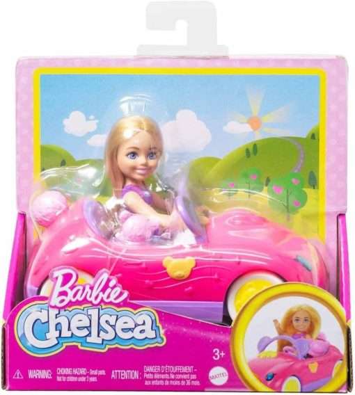 Barbie Chelsea Toy Car Set with Bear-Themed Convertible & Teddy Bear Accessory, Blonde Small Doll Wears Removable Skirt & Shoes - 6