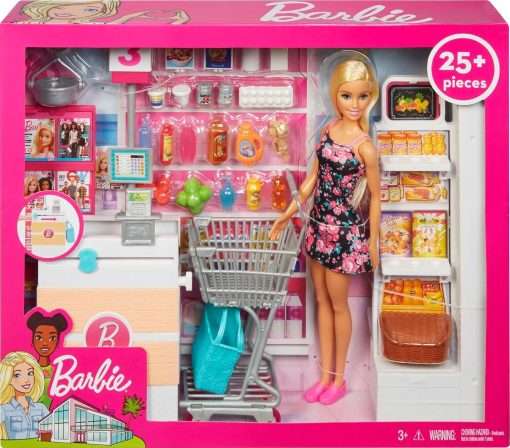 Barbie Doll & Playset, Supermarket with 25 Grocery Store-Themed Accessories Including Food, Check-Out Counter & Shelves - 7
