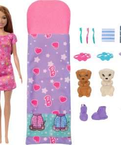 Barbie Doll & Playset with 2 Toy Dog Figures & 10+ Accessories, Puppy Slumber Party with Color-Change Feature, Sleeping Bag, Eye Masks & More - 1
