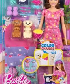Barbie Doll & Playset with 2 Toy Dog Figures & 10+ Accessories, Puppy Slumber Party with Color-Change Feature, Sleeping Bag, Eye Masks & More - 6