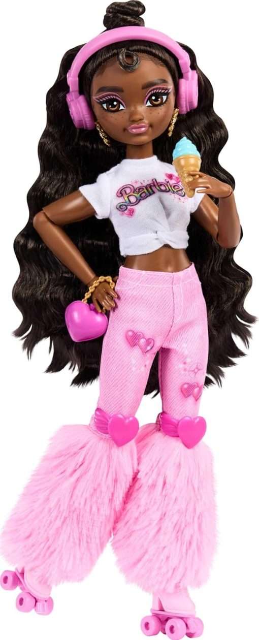 Barbie Dream Besties Doll and Accessories, Barbie Brooklyn” Posable Roller Skating Fashion Doll with Dark Brown Hair, 9 Music & Video Themed Pieces - 1
