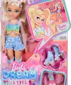 Barbie Dream Besties Doll and Accessories, Barbie Malibu Posable Roller Skating Fashion Doll with Blonde Hair, 9 Makeup Themed Pieces - 6