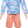 Barbie Fashionistas Ken Doll #219 with Slender Body Wearing a Removable Long-Sleeve Pink & Blue Patterned Shirt with Shorts - 1