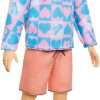 Barbie Fashionistas Ken Doll #219 with Slender Body Wearing a Removable Long-Sleeve Pink & Blue Patterned Shirt with Shorts - 4