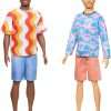 Barbie Fashionistas Ken Doll #219 with Slender Body Wearing a Removable Long-Sleeve Pink & Blue Patterned Shirt with Shorts - 5