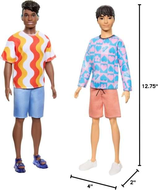 Barbie Fashionistas Ken Doll #219 with Slender Body Wearing a Removable Long-Sleeve Pink & Blue Patterned Shirt with Shorts - 7