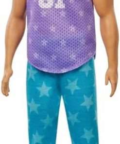 Barbie Ken Fashionistas Doll #165 with Sculpted Brown Hair Wearing Purple “Malibu” Top, Blue Starred Joggers & White Shoes, Toy for Kids 3 to 8 Years Old - 1