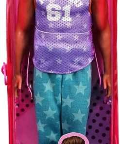Barbie Ken Fashionistas Doll #165 with Sculpted Brown Hair Wearing Purple “Malibu” Top, Blue Starred Joggers & White Shoes, Toy for Kids 3 to 8 Years Old - 7