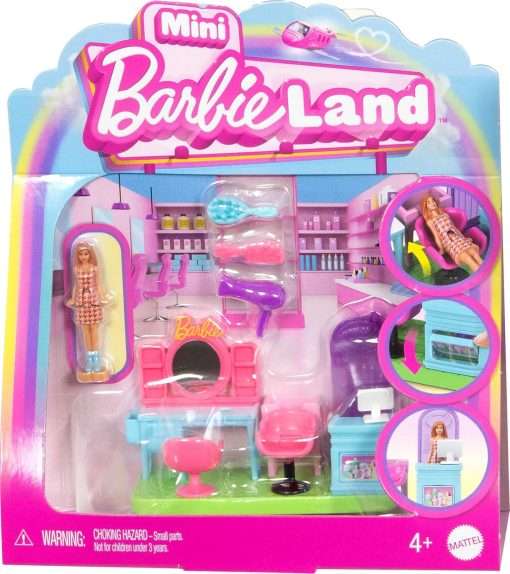 Barbie Mini BarbieLand Collectible Hair Salon Playset with 1.5-Inch Doll, Style Station with Mirror, Shampoo Area and Reception Desk for Storytelling Play - 1