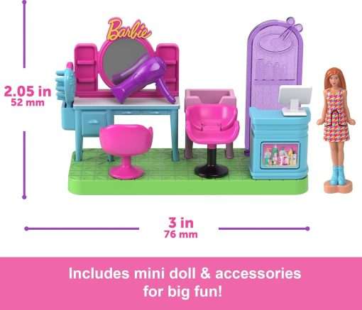 Barbie Mini BarbieLand Collectible Hair Salon Playset with 1.5-Inch Doll, Style Station with Mirror, Shampoo Area and Reception Desk for Storytelling Play - 4