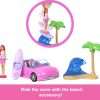 Barbie Mini BarbieLand Doll & Toy Vehicle Set, 1.5-inch Doll & Beach Convertible with Color-Change, Plus Beach Accessory - 5