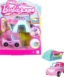 Barbie Mini BarbieLand Playsets with Toy Vehicle & 1.5-inch Doll, SUV with Color-Change Surprise & Tent Accessory - 1