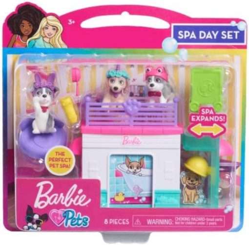 Barbie Pets Spa Day Playset, 8 Piece Connectible Playset with Pet Figures and Accessories, Kids Toys for Ages 3 Up by Just Play - 1