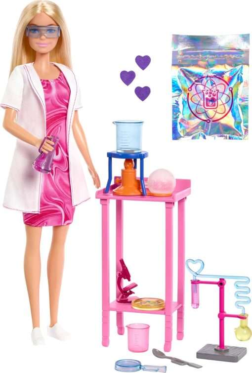 Barbie Scientist Doll and Accessories with Blonde Fashion Doll, Lab Table, Microscope, & Color-Change Beaker & Petri Dish Accessories - 1