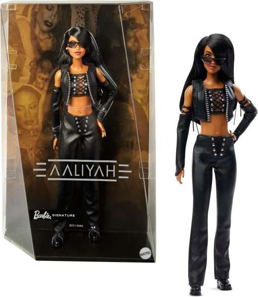 Barbie Signature Aaliyah 11.5 Collectible Doll in Black Faux Leather Outfit - 1