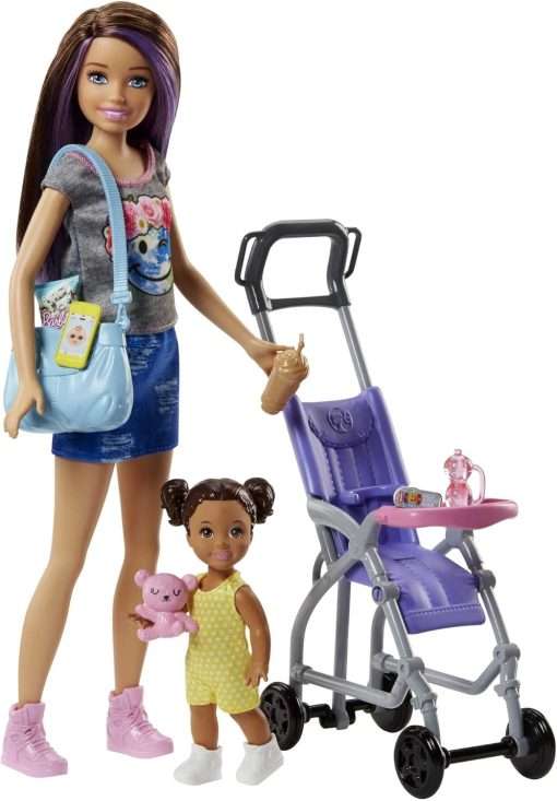 Barbie Skipper Babysitters Inc 2 Dolls & Accessories Set with Brunette Skipper Doll, Small Doll & Bouncy Stroller (Amazon Exclusive) - 1
