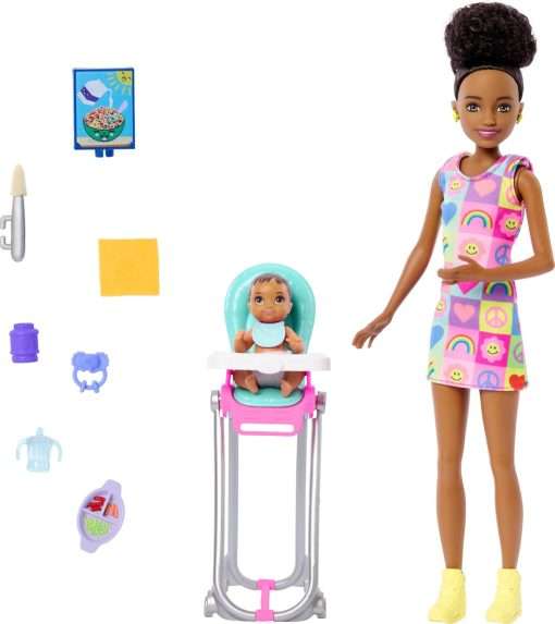 Barbie Skipper Doll & Playset with Accessories, Babysitting Set Themed to Mealtime, Color-Change Toy Play - 1