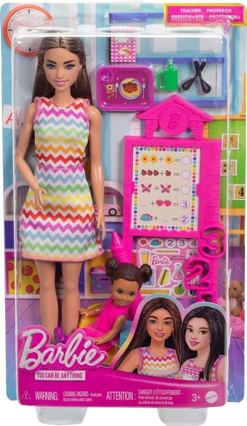 Barbie Teacher Doll with Brunette Fashion Doll with Printed Dress, 1 Toddler Doll, & Teaching Accessories - 7