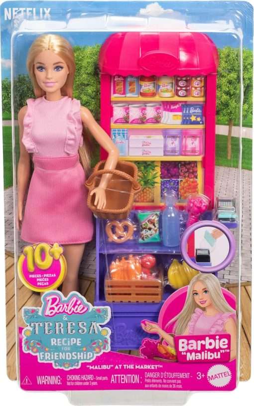 Barbie and Teresa Recipe for Friendship Fashion Doll & Playset, Malibu at The Market Theme with 11 Accessories Including Market Stand & Food - 6