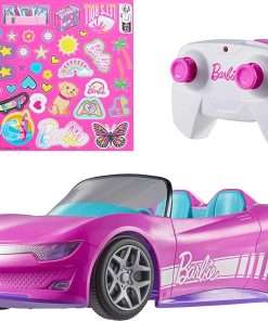 Hot Wheels Barbie RC Toy Car, Remote-Control Pink Convertible, Can Hold 2 Barbie Fashion Dolls & Trunk Opens for Storage, Sticker Sheet for Customizing - 1