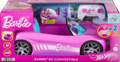 Hot Wheels Barbie RC Toy Car, Remote-Control Pink Convertible, Can Hold 2 Barbie Fashion Dolls & Trunk Opens for Storage, Sticker Sheet for Customizing - 7