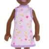 Barbie Chelsea Doll, Small Doll Wearing Removable Purple Floral Dress & Pink Shoes with Space Buns & Brown Eyes - 1