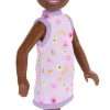 Barbie Chelsea Doll, Small Doll Wearing Removable Purple Floral Dress & Pink Shoes with Space Buns & Brown Eyes - 4