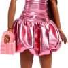 Barbie Deluxe Style Doll #6 in Metallic Coral Pink Dress with Bubble Hem, Black Hair in Ponytail, Accessories Like Sunglasses, Jewelry and Handbag - 3