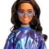 Barbie Deluxe Style Doll #7 in Metallic Blue Top and Skirt, Wavy Brown Hair, Accessories Like Silvery Jewelry, Crystal Handbag and Sunglasses - 5