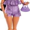 Barbie Deluxe Style Doll #8 in Metallic Purple Top and Sparkly Shorts, Black Hair in Braid, Accessories Like Pearly Jewelry and Handbag - 2