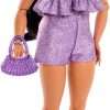 Barbie Deluxe Style Doll #8 in Metallic Purple Top and Sparkly Shorts, Black Hair in Braid, Accessories Like Pearly Jewelry and Handbag - 3
