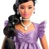 Barbie Deluxe Style Doll #8 in Metallic Purple Top and Sparkly Shorts, Black Hair in Braid, Accessories Like Pearly Jewelry and Handbag - 4