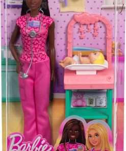 Barbie Baby Doctor with Brunette Fashion Doll Wearing Pink Scrubs, 1 Baby with Accessories & Furniture - 6
