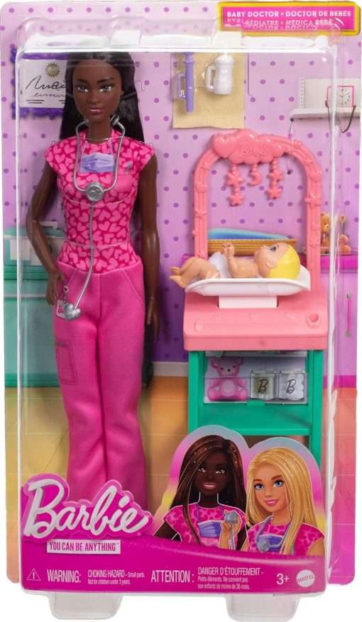 Barbie Baby Doctor with Brunette Fashion Doll Wearing Pink Scrubs, 1 Baby with Accessories & Furniture - 6