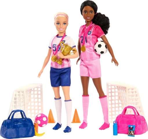Barbie Careers Playset, Soccer Player Set with 2 Fashion Dolls & 15 Accessories Including Barbie Brooklyn, Blonde Petite Player, 2 Nets & More - 1