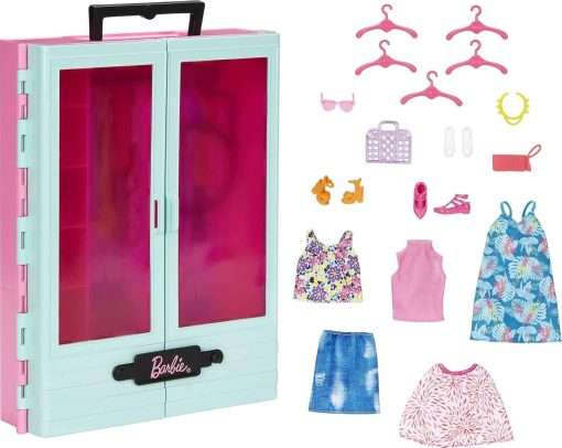 Barbie Closet Playset with 3 Outfits, Styling Accessories & Hangers, Mix & Match Clothes for 50+ Looks - 1