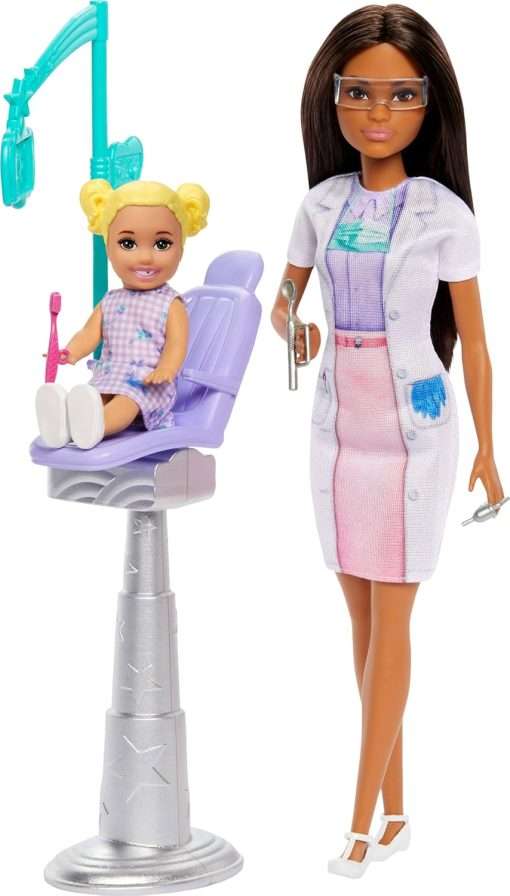 Barbie Dentist with Brunette Fashion Doll with Blue Dress and Lab Coat, 1 Kid Doll, Medical Doctor Furniture & Accessories - 1